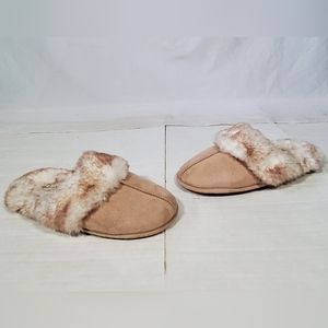 JESSICA SIMPSON TAN MICRO SUEDE FAUX FUR ULTRA COMFY SCUFF SLIPPER